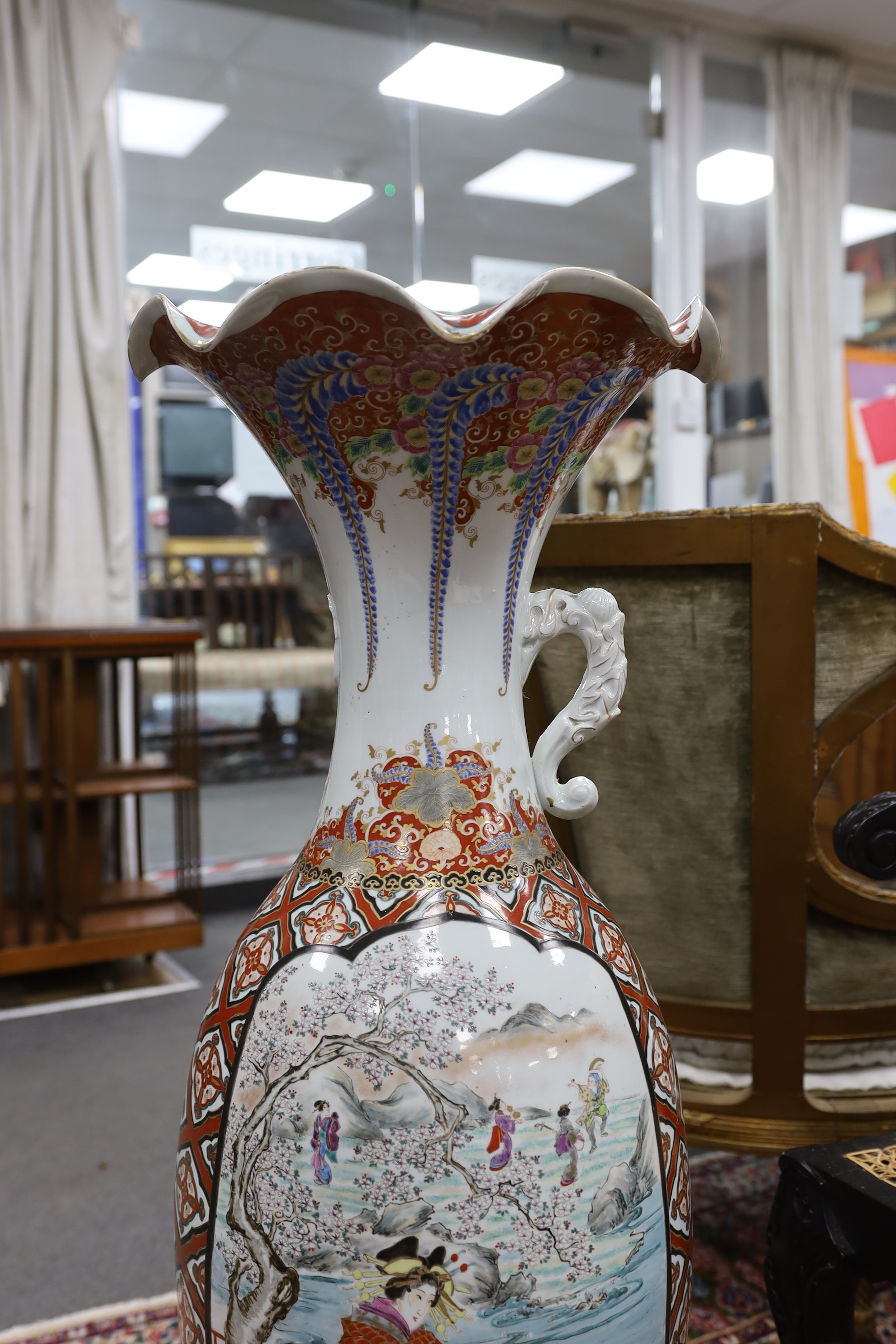 A large Japanese porcelain floor vase, 106cm